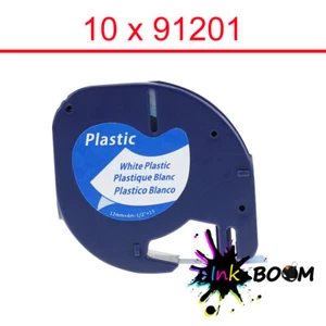 Nastro 10 etichette compatibili Dymo 91201 91331 12mm x 4m nero su carta bianca plastica - Foto 1 di 1