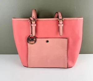 Michael Kors Jet Set Tote Pink Grapefruit/Peach Two-Tone Leather - Picture 1 of 20