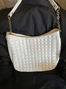 ANTONIO MELANI Schultertasche echt perlweiß gesteppt Leder. WUNDERSCHÖN! Neu ohne Etikett - Bild 1 von 8