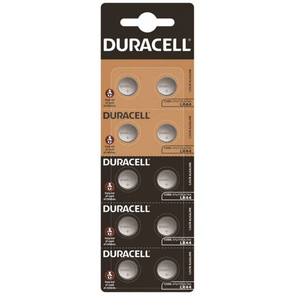 10 DURACELL LR44 BATTERIES ALKALINE A76 V13GA 76A 1.5V 10BL EXP 2034 BLISTER NEW - Image 1 of 1