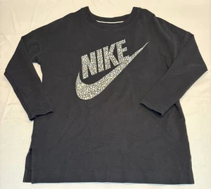 Nike Crewneck Sweatshirt Women Large Black Big Logo Silver Polka Dot - Picture 1 of 6