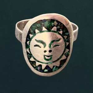 Anello FIRMATO Vintage Argento Sterling TURCHESE Intarsiato MESSICO TAXCO Fascia Sigaro INVOLUCRO - Foto 1 di 18