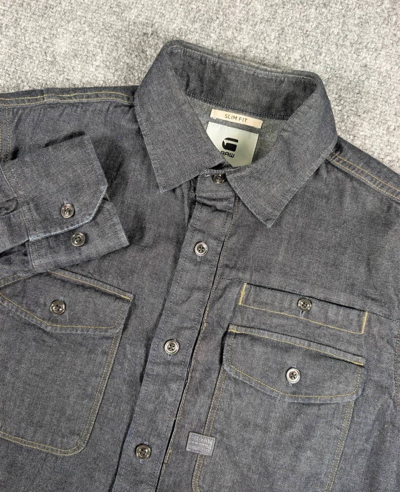 G Star Raw CPO Slim Denim Shirt Mens Medium Dark Wash Long Sleeve Military - Image 1 of 4