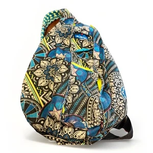 KAVU Original Rope Sling Bag Geometric Aqua Lime Multicolor Crossbody Backpack - Picture 1 of 11