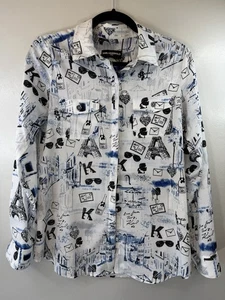 Karl Lagerfeld Paris Skyline Print Button Up Shirt Damen Small - Bild 1 von 4