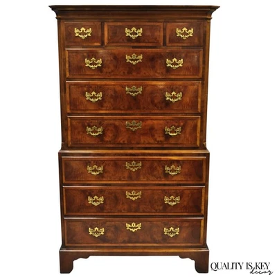 Henredon Aston Court Burl Wood Georgian Mahogany Tall Chest Highboy Dresser - Image 1 of 4