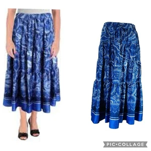Ralph Lauren Stufen Maxi Spin Flare Rock blau Paisley Übergröße 2x Kordelzug - Bild 1 von 10