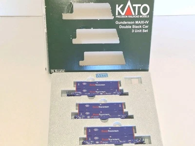 Kato N Scale 106 6180 Gunderson Max-I IV Double Pacer Stacktrain Cont. cars x 3 - Image 1 of 4
