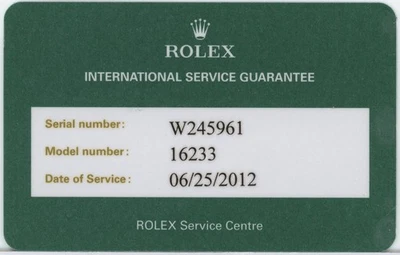 1995 Rolex Datejust Watch 16233 Service Card W Serial - Изображение 1 из 2