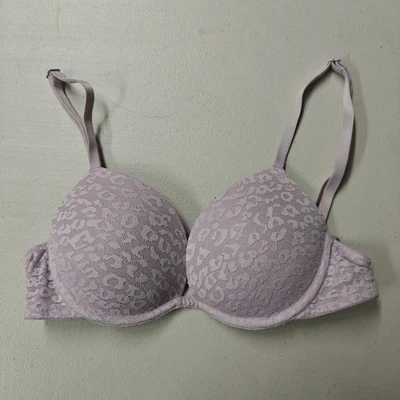 PINK Women Bra 32A Light Purple Animal Print Lace Super Push Up Cheetah - Image 1 of 4
