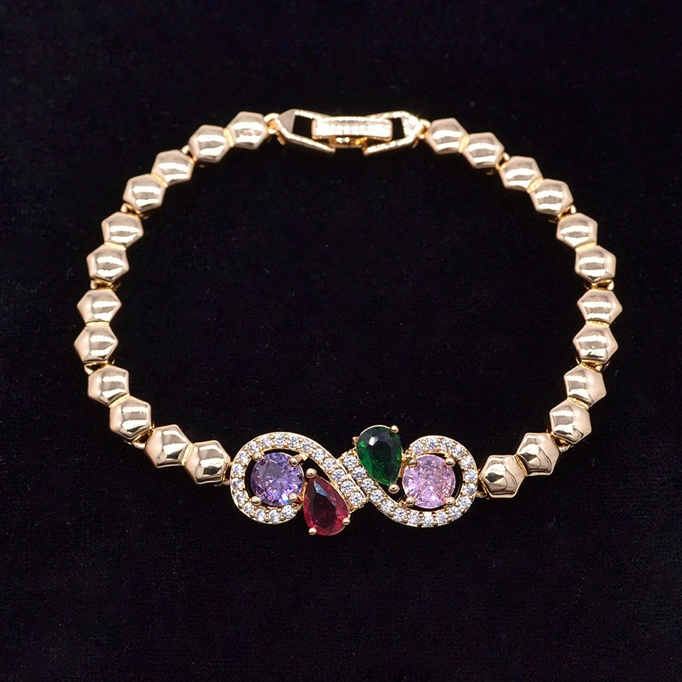 18K Yellow Gold Filled Women Multicolor Mystic Topaz Flower Knot Charm Bracelet - Image 1 of 1