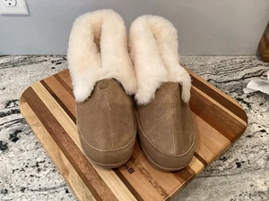 Vermont Country Store Womens Shearling Sheepskin Cuffed Booties SZ 11 Tan Suede - Picture 1 of 8