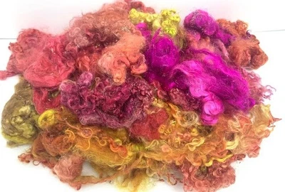 Dyed Wool Fleece 6.5oz Varigated Colors Curly Wool ++Extras, Beads - Image 1 of 4
