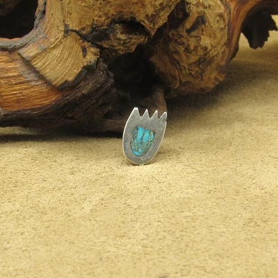 Sterling silver Bear Paw Tie Tack with Chip Inlay Turquoise - Image 1 of 4