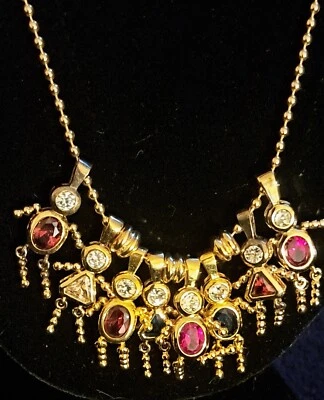 Collar 925 NF Múltiples Dijes Figuras 20" Bola Cadena Estrás Vidrio Coloreado Foto 1 de 4