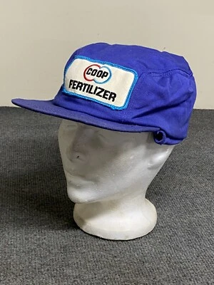 Vintage K Brand Fitted Blue Hat With Ear Flaps & Large COOP Patch Flannel Lined - Image 1 of 4