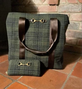 Borsa a mano in tweed grande verde con snaffle grigio Country Gifts - Foto 1 di 2