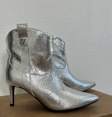 NOVO PALPITE Tamanho 8 1/2M Metálico WESTERN Salto agulha Botas de Tornozelo FAUX SNAKE - Imagem 1 de 4