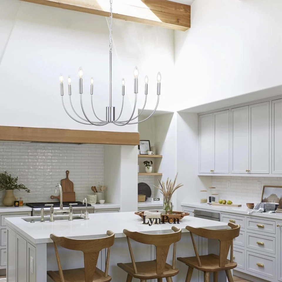 Farmhouse Chandelier Nickel Pendant Light Fixture Kitchen Island Candle Lighting Foto 1 de 4