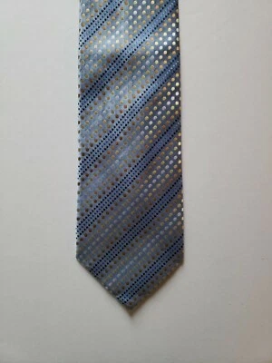Corbata para hombre Geoffrey Beene azul plata oro rayas prendedor combinación de puntos 100 % seda Foto 1 de 4