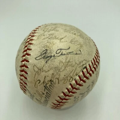 Phil Rizzuto 1940 Kansas City Blues Rookie Minor League Team Signed Baseball JSA - Image 1 of 4