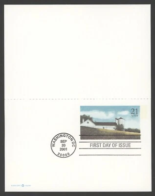 2001 US Scott #UX375, 21c White Barn Reply Card FDC - Image 1 of 2