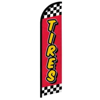 Tires Red Checkered Windless Full Sleeve Advertising Auto Tires Sale Banner Flag - Image 1 of 4