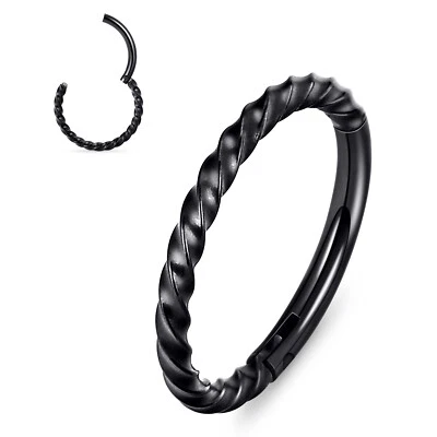 Anillo con bisagras de acero inoxidable 16G trenzado tabique clicker nariz hélice tragus pendiente Foto 1 de 4