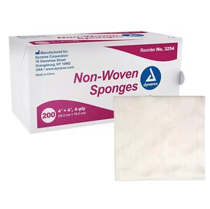 Dynarex 4-Ply Gauze Sponges Pads Nonsterile Cotton NonWoven 4" X 4" - 200 Count - Picture 1 of 3
