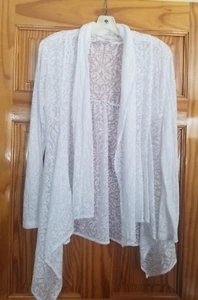 Kenar Open Cardigan Women's Size L White Pattern Thin Long Sleeves - Picture 1 of 4