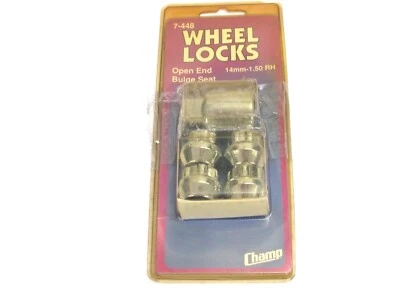 NOS! (4) CHAMP CHROME OPEN END WHEEL LOCKS LUG NUTS, 14mm-1.50 RH, No. 7-448 - Image 1 of 3