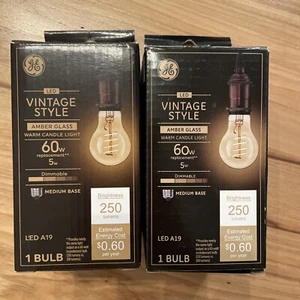 2 GE: LED A19 Amber Vintage Style Light Bulb- Dimmable 5 Watt-60 Watt Equivalent - Picture 1 of 5
