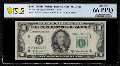 1950D $100 Federal Reserve Note - St. Louis - FR. 2161-H - Graded PCGS 66 PPQ - Image 1 of 2