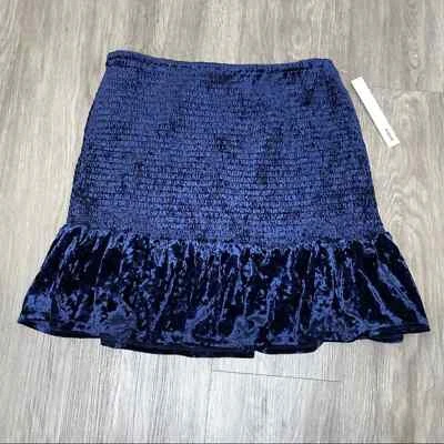 AQUA for BLOOMINGDALE'S 女式海军蓝缩褶天鹅绒荷叶边迷你裙,尺寸 M — 第 1/2 张图片