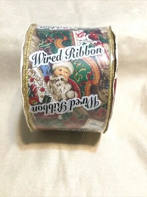 LION Christmas Wired Ribbon 15 Yards Santa Red Green Gold - Image 1 of 4