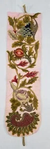 Vintage Handcrafted Silver & Silk Crewel Botanical Art Tapestry 75x21cm - Picture 1 of 7