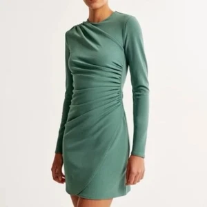 Abercrombie & Fitch Size L Tall Drape Dress Long Sleeve Mini Green  - Picture 1 of 10