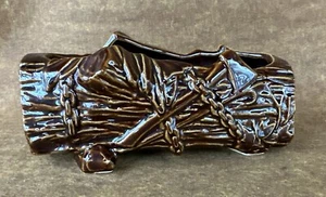 Vintage McCoy Pottery USA Ceramic Planter Brown Hollow Log Axe, Chain and Saw - Picture 1 of 21