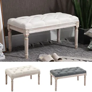 Accent Bench Tufted Upholstered Foot Stool Linen-Touch Ottoman for Bedroom - Picture 1 of 23