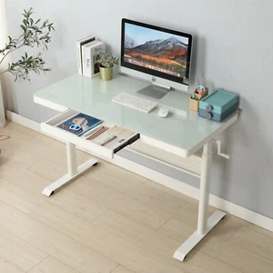 48x24" Tempered Glass Standing Desk with Drawer, Adjustable Height - Picture 1 of 6