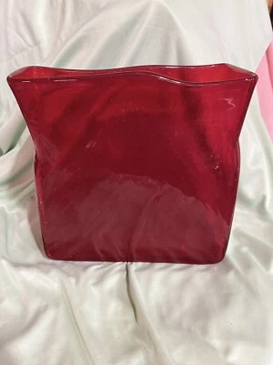Vintage BLENKO Glass *Ruby Red* Rectangular Textured Vase BEAUTIFUL EUC - Image 1 of 4