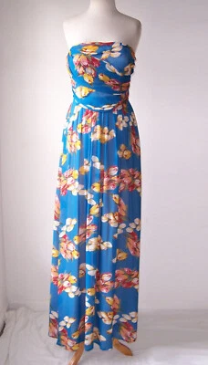 BLUMARINE Blue Floral Bustier Strapless Ruched Dress Gown 44 6 8 - Image 1 of 4