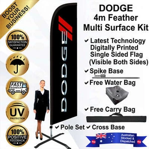 DODGE Black 4m Feather Flag/Banner Kit Multi Surface *Advertising *High Quality - Picture 1 of 11