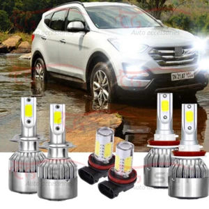 6X LED Headlight Bulbs H7 H11+H11 Fog Light 6000K for Hyundai Santa Fe 2013-2016 - Picture 1 of 10