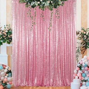 4x8FT Pink Gold Sequin Backdrop Curtain Glitter Wedding Photo Booth Decor - Picture 1 of 7