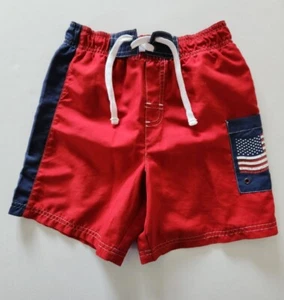 Boy's Red Swim Trunks Shorts Size 5T "Fun to the Fourth" American Flag - Picture 1 of 11