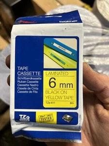 Brother P-Touch TZe-611 Laminated Tape Cassette 6mm x 8m Black On Yellow Tape - Picture 1 of 2
