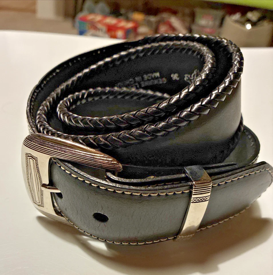 Cinturón de cuero Nocona Belt Co Western negro borde trenzado talla 36 Foto 1 de 4