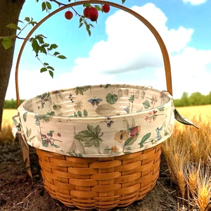 Longaberger 1994 Rundkorb Schaukelgriff Botanische Felder Liner Protector LESEN - Bild 1 von 22