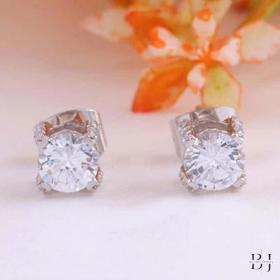 2.00 TCW Round Brilliant Cut Moissanite Hidden Halo Earring Solid 14K White Gold - Image 1 of 4